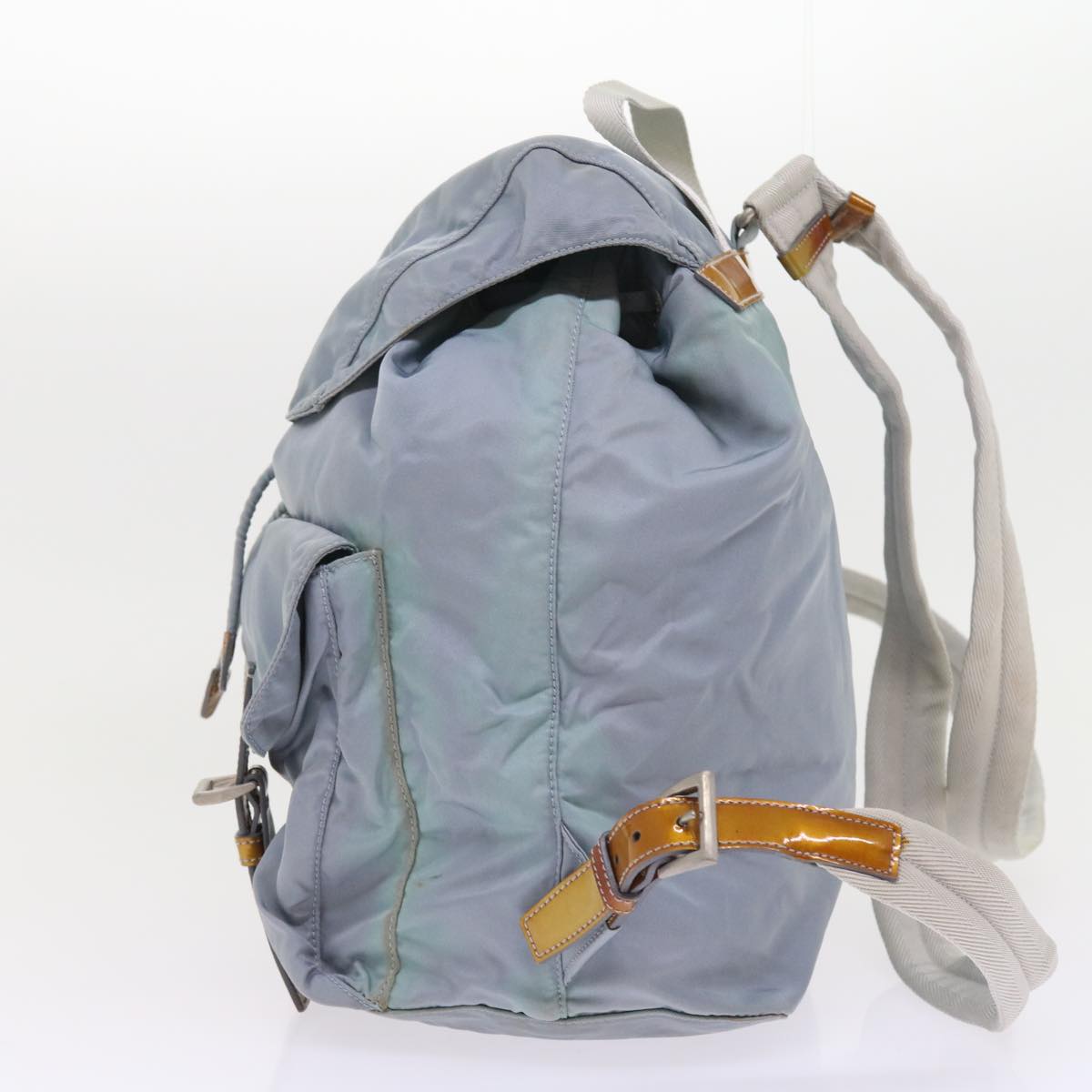 PRADA Backpack Nylon Leather Light Blue Brown Auth 54347