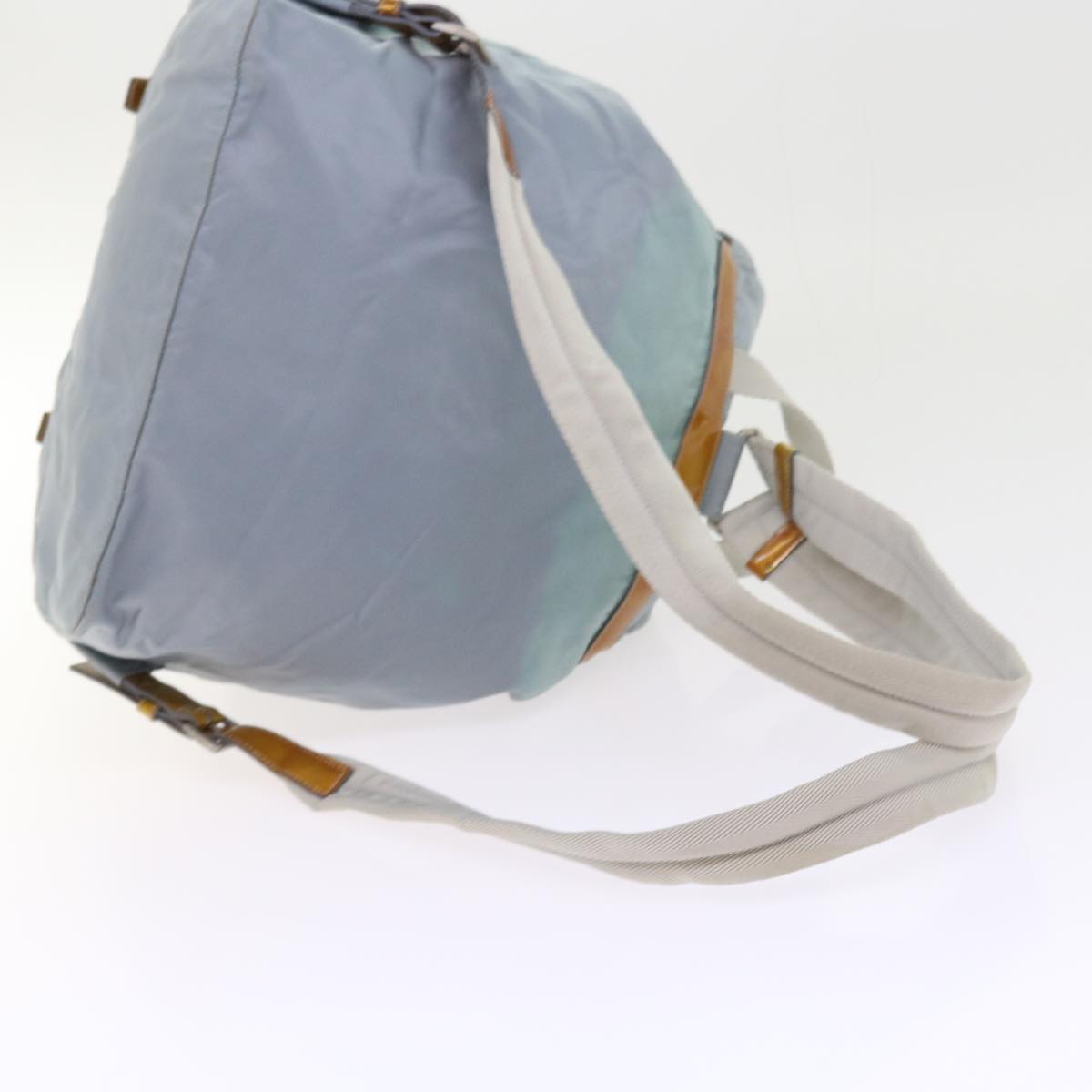 PRADA Backpack Nylon Leather Light Blue Brown Auth 54347