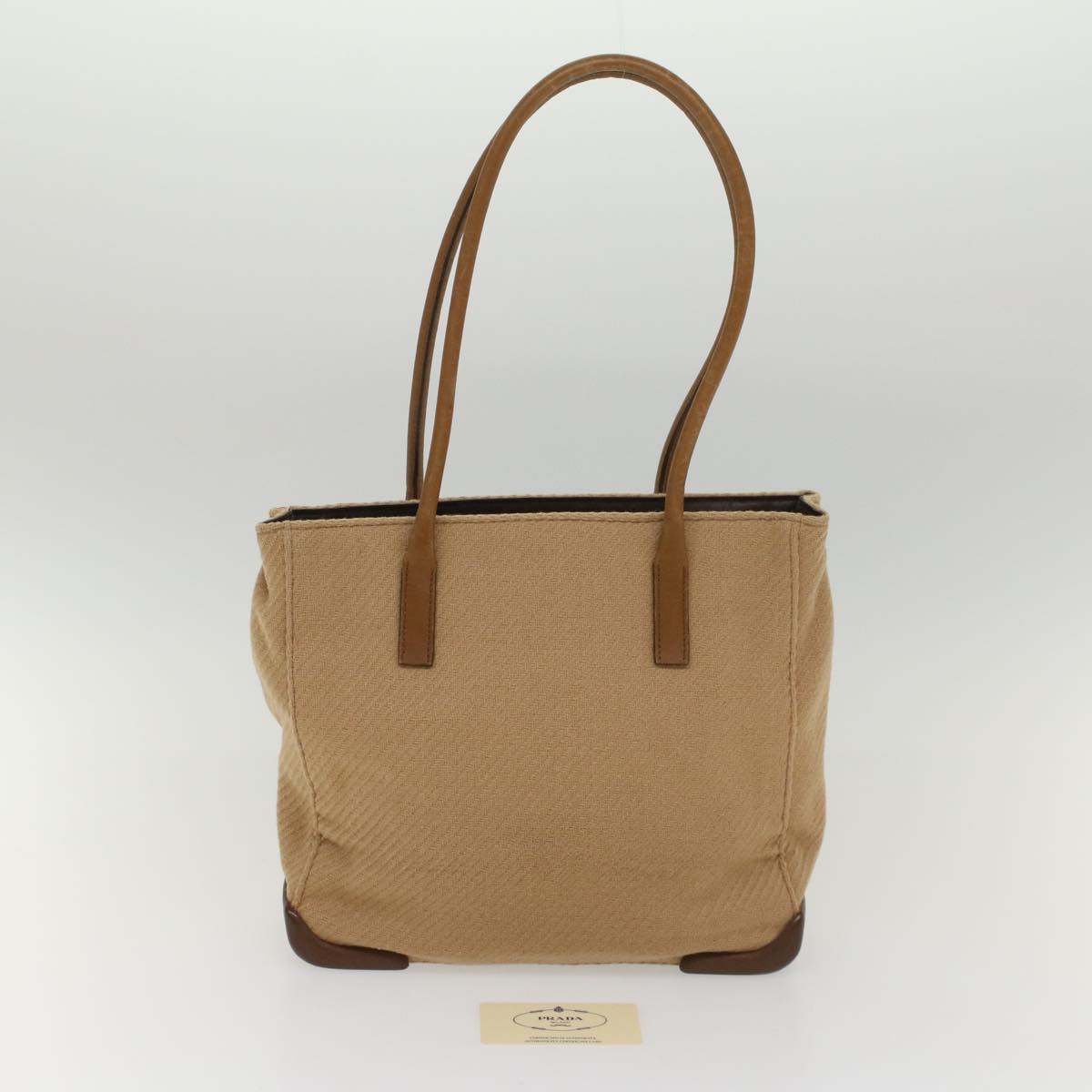PRADA Tote Bag Wool Leather Brown Auth 54351