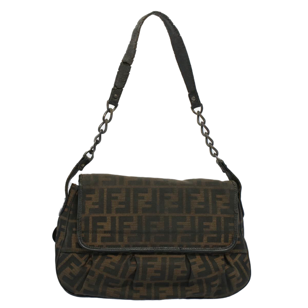 FENDI Shoulder Bag Zucca Canvas Brown Black Auth 54362 - 0