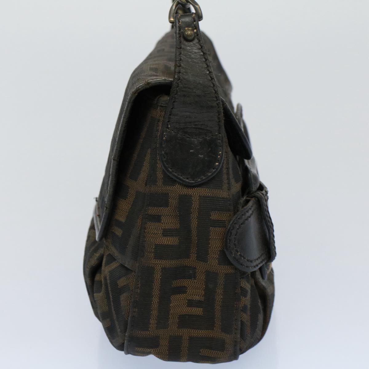 FENDI Shoulder Bag Zucca Canvas Brown Black Auth 54362
