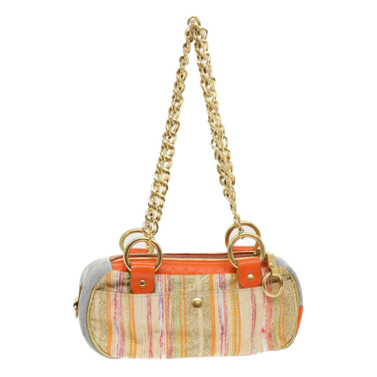DOLCE&GABBANA Chain Shoulder Bag Canvas Leather Orange Gold Auth 54366 - 0