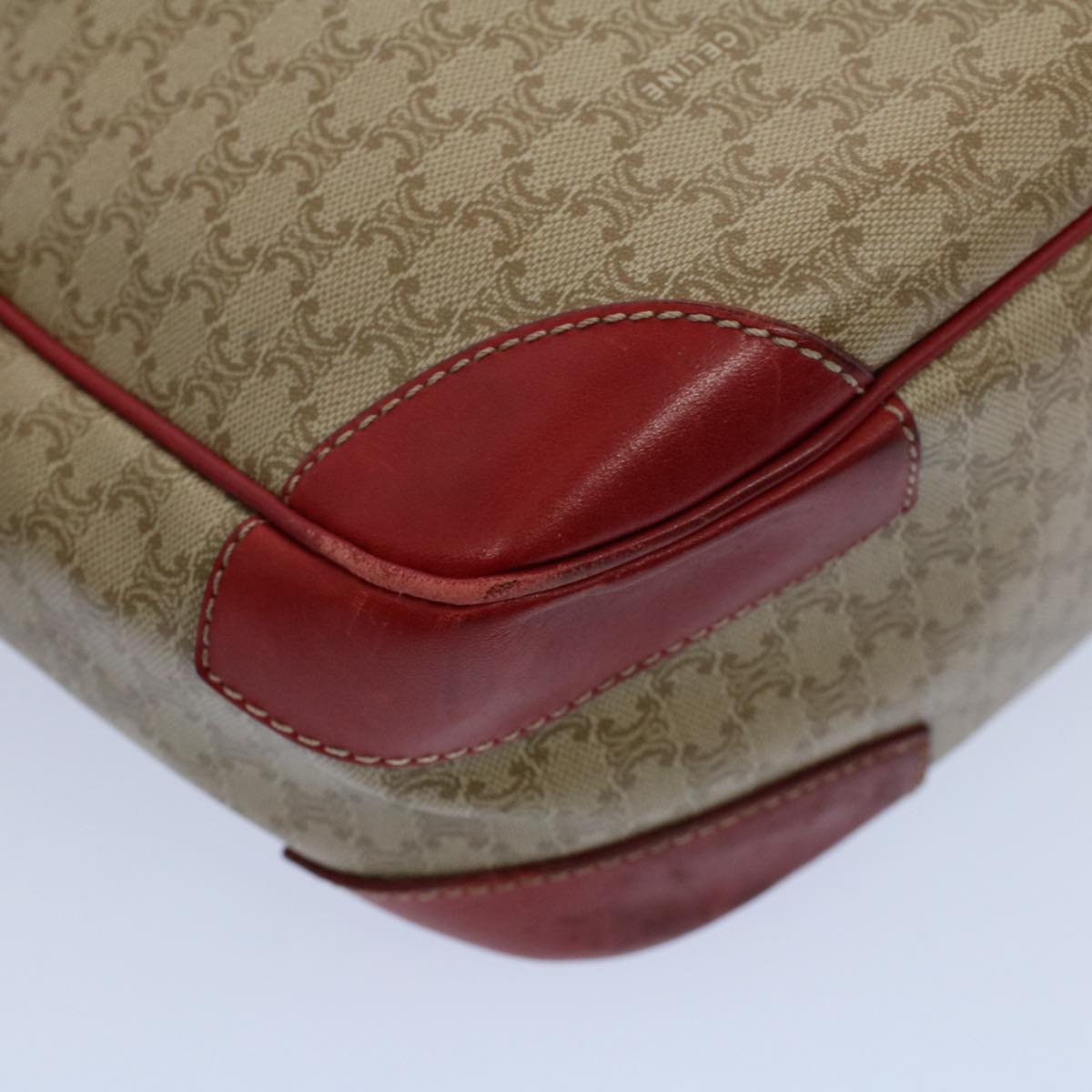 CELINE Tote Bag Macadam Canvas Beige Red Auth 54368