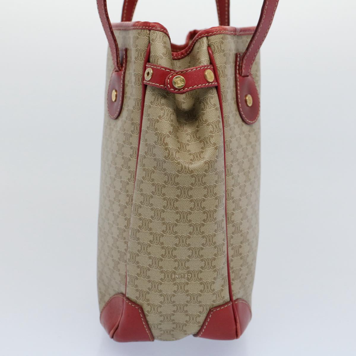 CELINE Tote Bag Macadam Canvas Beige Red Auth 54368