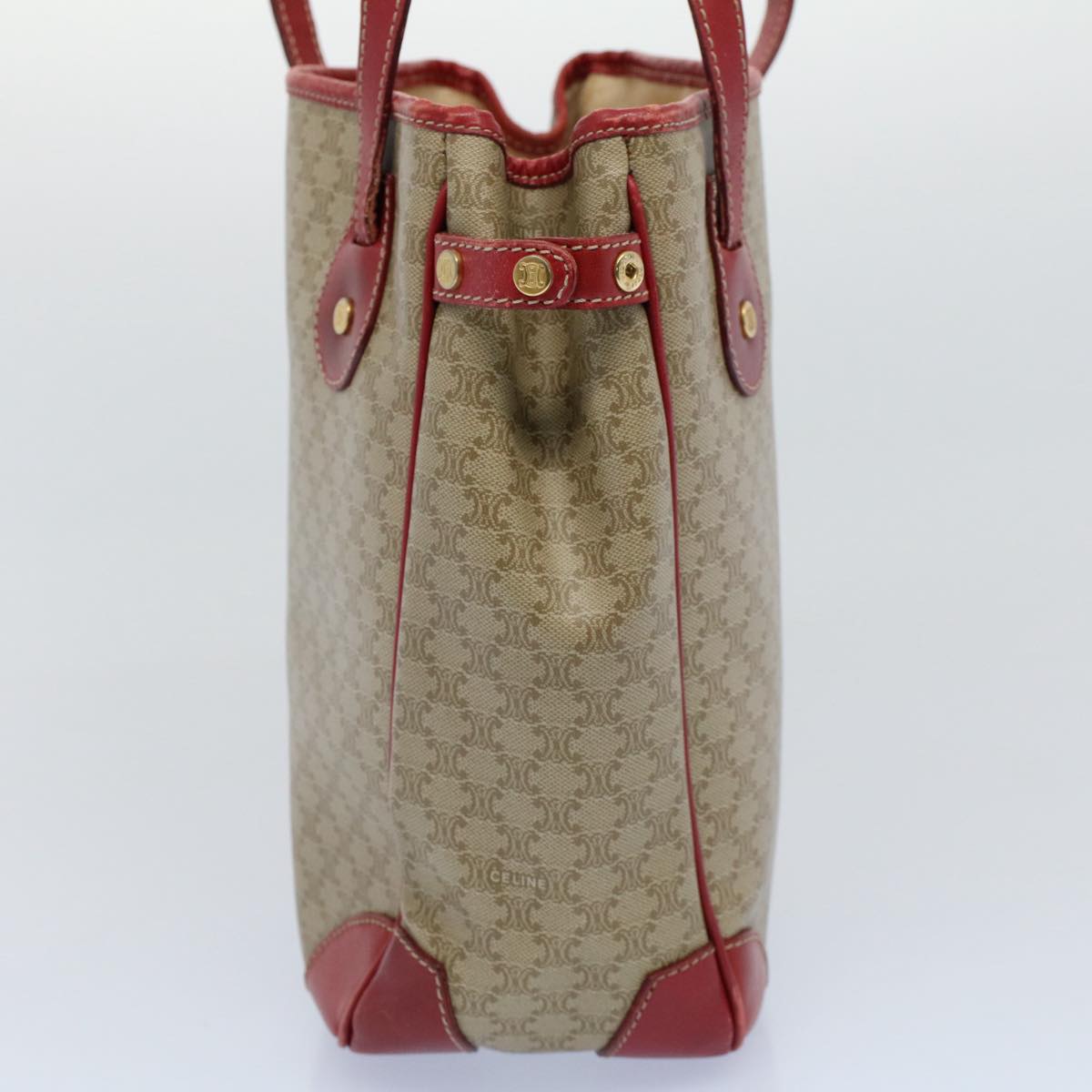 CELINE Tote Bag Macadam Canvas Beige Red Auth 54368