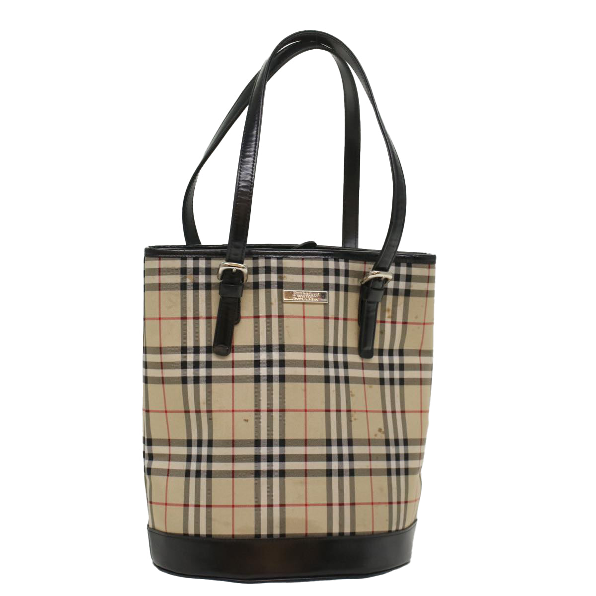 BURBERRY Nova Check Tote Bag Canvas Leather Beige Black Auth 54370