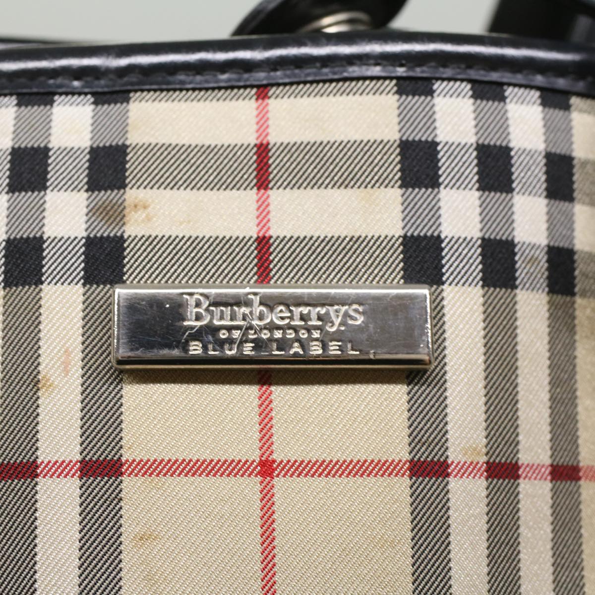 BURBERRY Nova Check Tote Bag Canvas Leather Beige Black Auth 54370