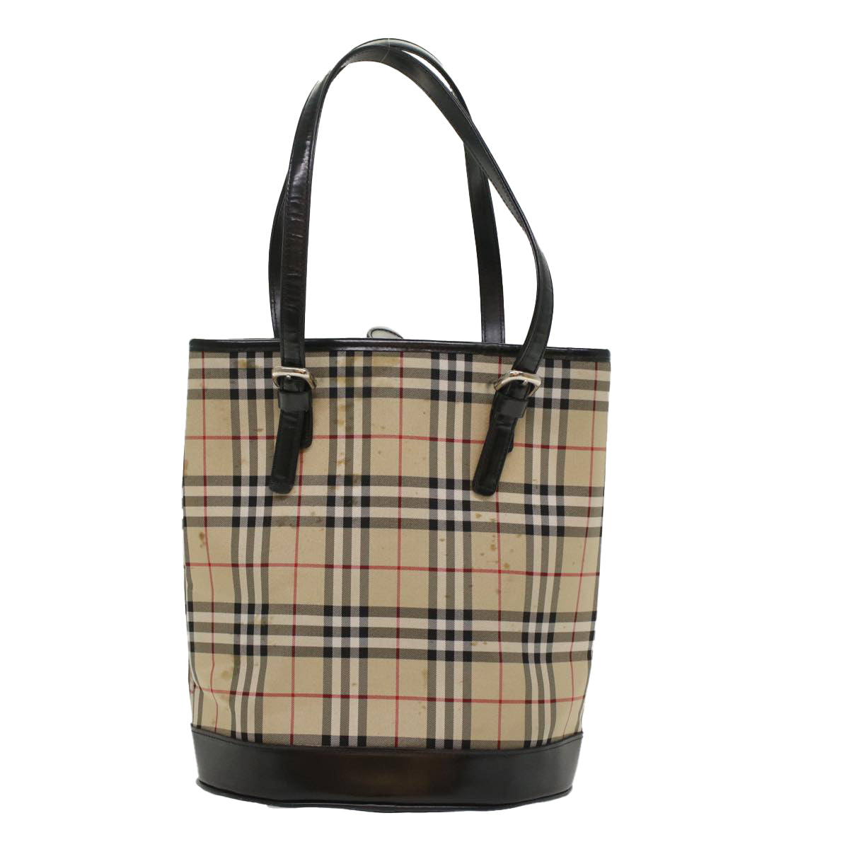 BURBERRY Nova Check Tote Bag Canvas Leather Beige Black Auth 54370