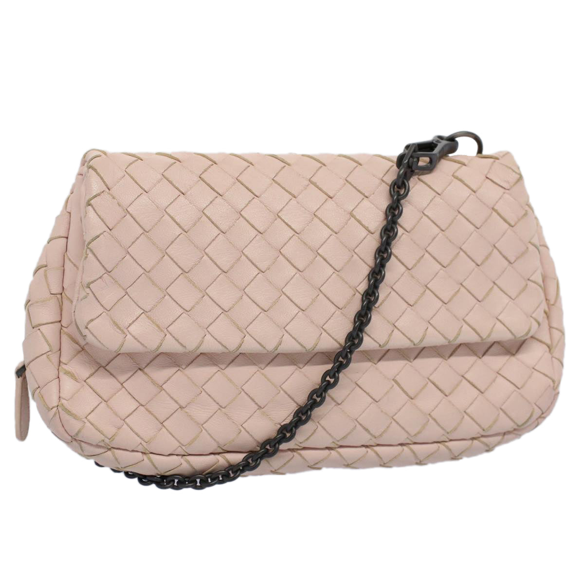 BOTTEGAVENETA INTRECCIATO Chain Shoulder Bag Leather Pink Auth 54374