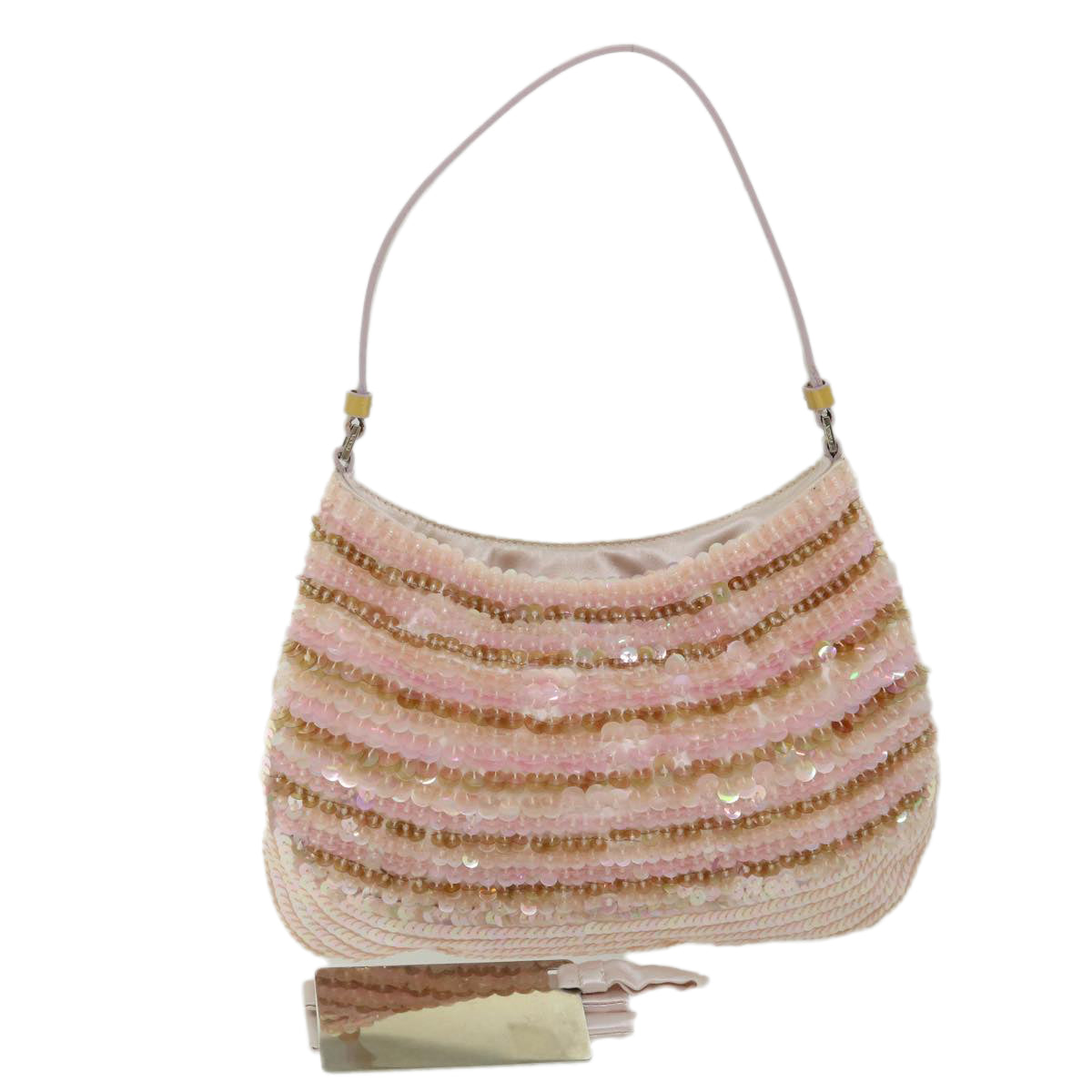 PRADA Sequins Shoulder Bag Silk Pink Auth 54379