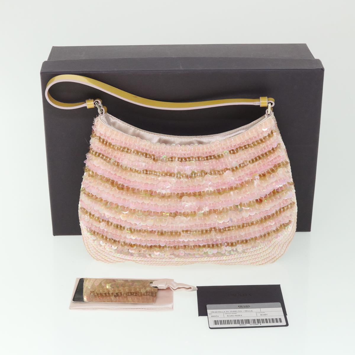 PRADA Sequins Shoulder Bag Silk Pink Auth 54379