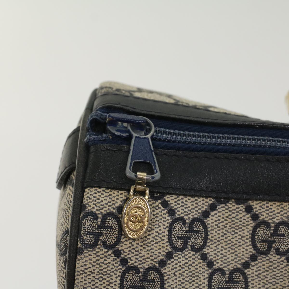 GUCCI GG Canvas Sherry Line Boston Bag Gray Red Navy Auth 54384