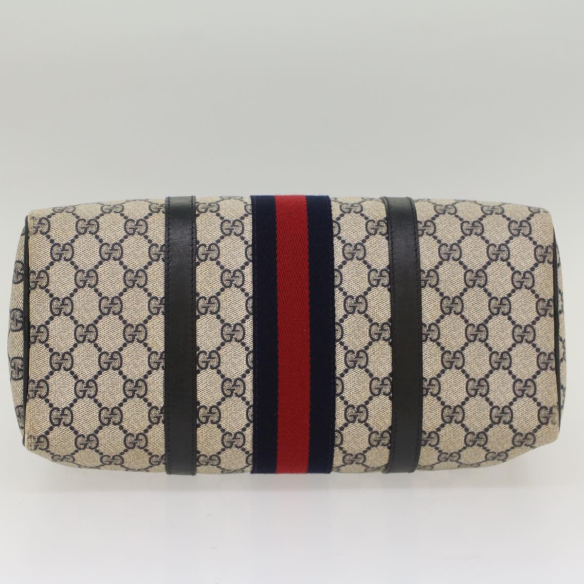 GUCCI GG Canvas Sherry Line Boston Bag Gray Red Navy Auth 54384