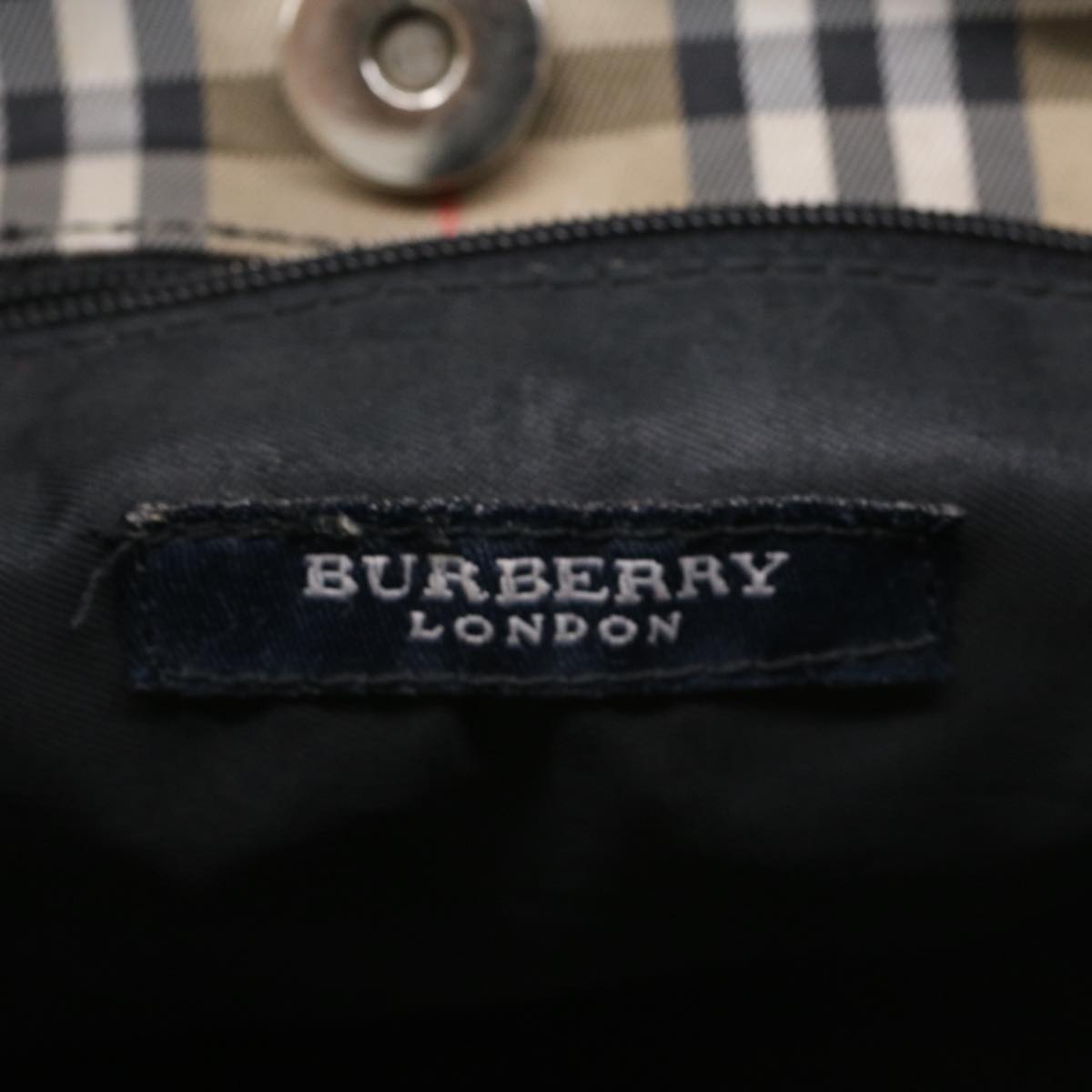 BURBERRY Nova Check Hand Bag Nylon Leather Black Red Auth 54385