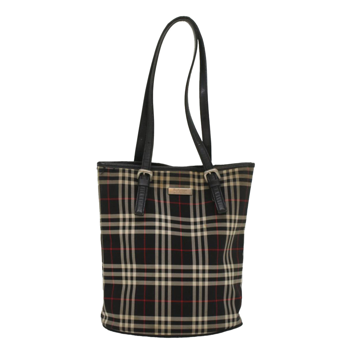 BURBERRY Nova Check Tote Bag Canvas Leather Black Red Auth 54386