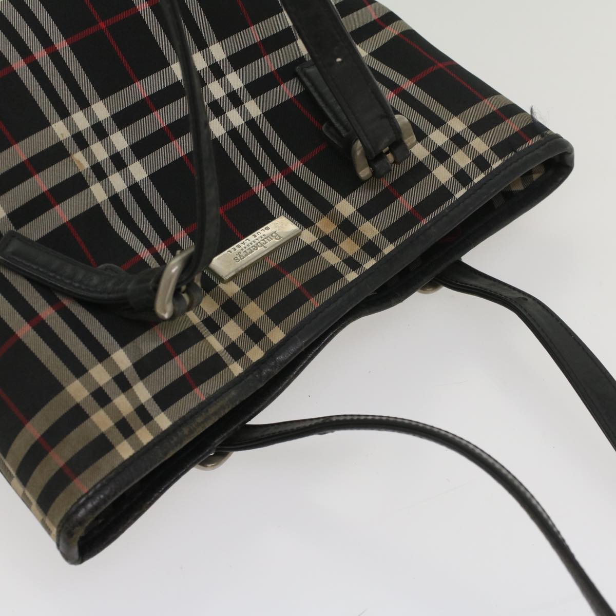 BURBERRY Nova Check Tote Bag Canvas Leather Black Red Auth 54386