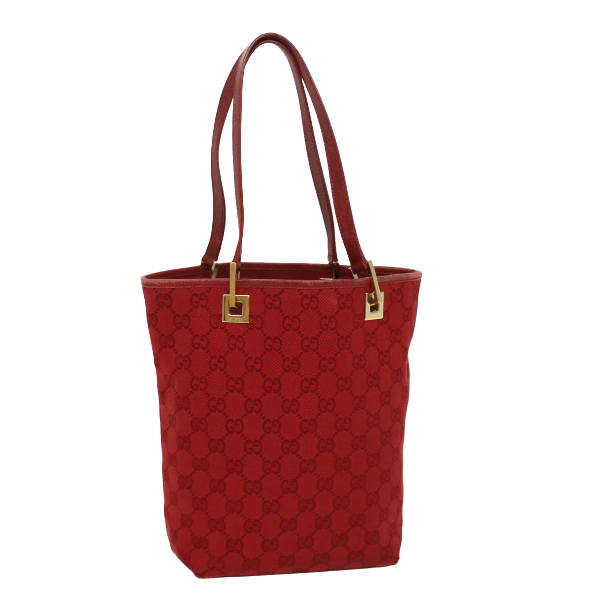 GUCCI GG Canvas Tote Bag Leather Red Auth 54426