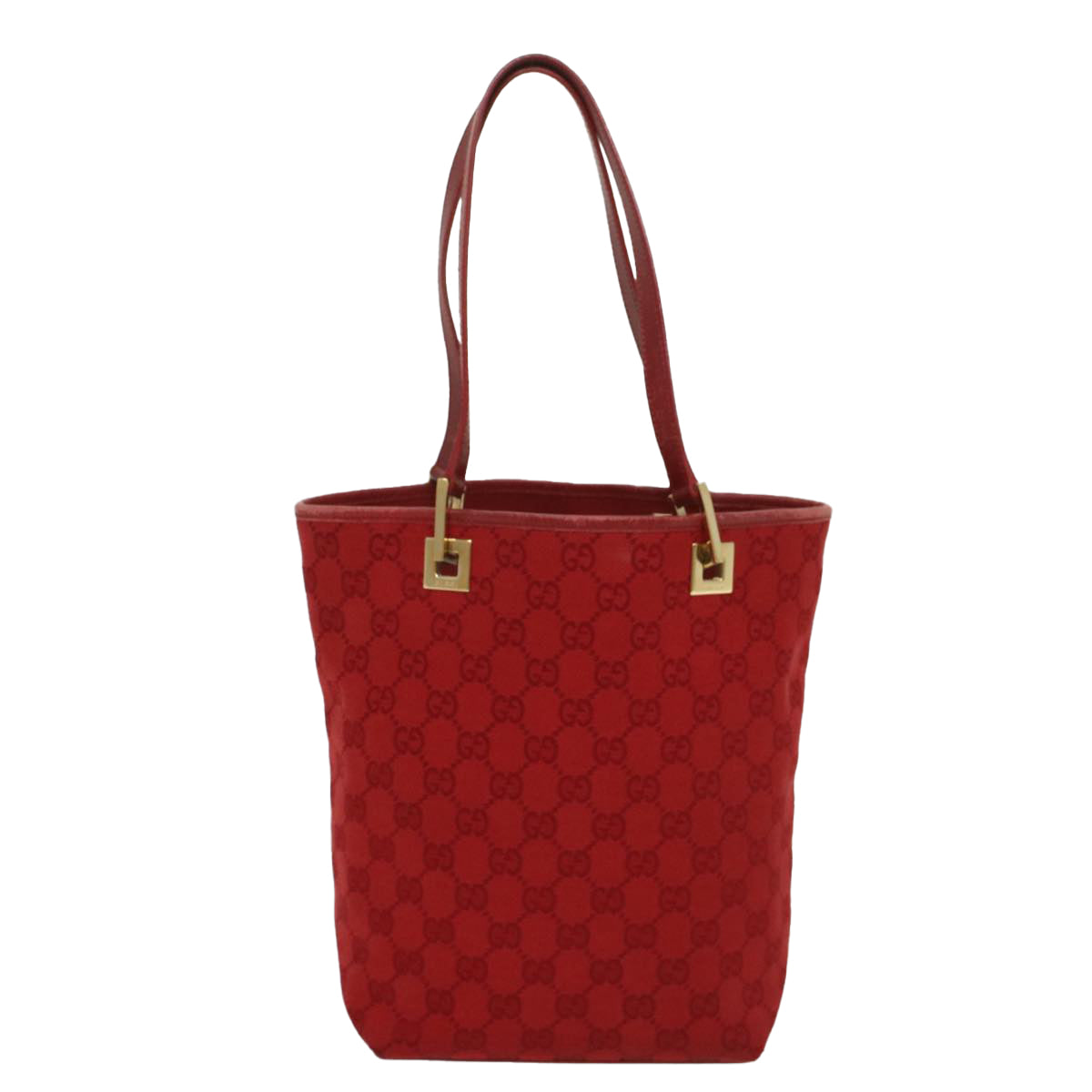 GUCCI GG Canvas Tote Bag Leather Red Auth 54426