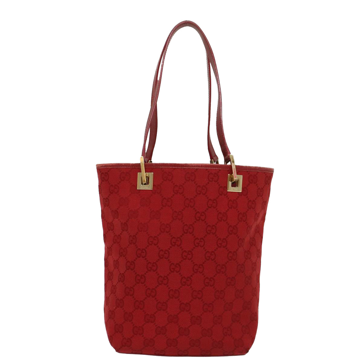 GUCCI GG Canvas Tote Bag Leather Red Auth 54426