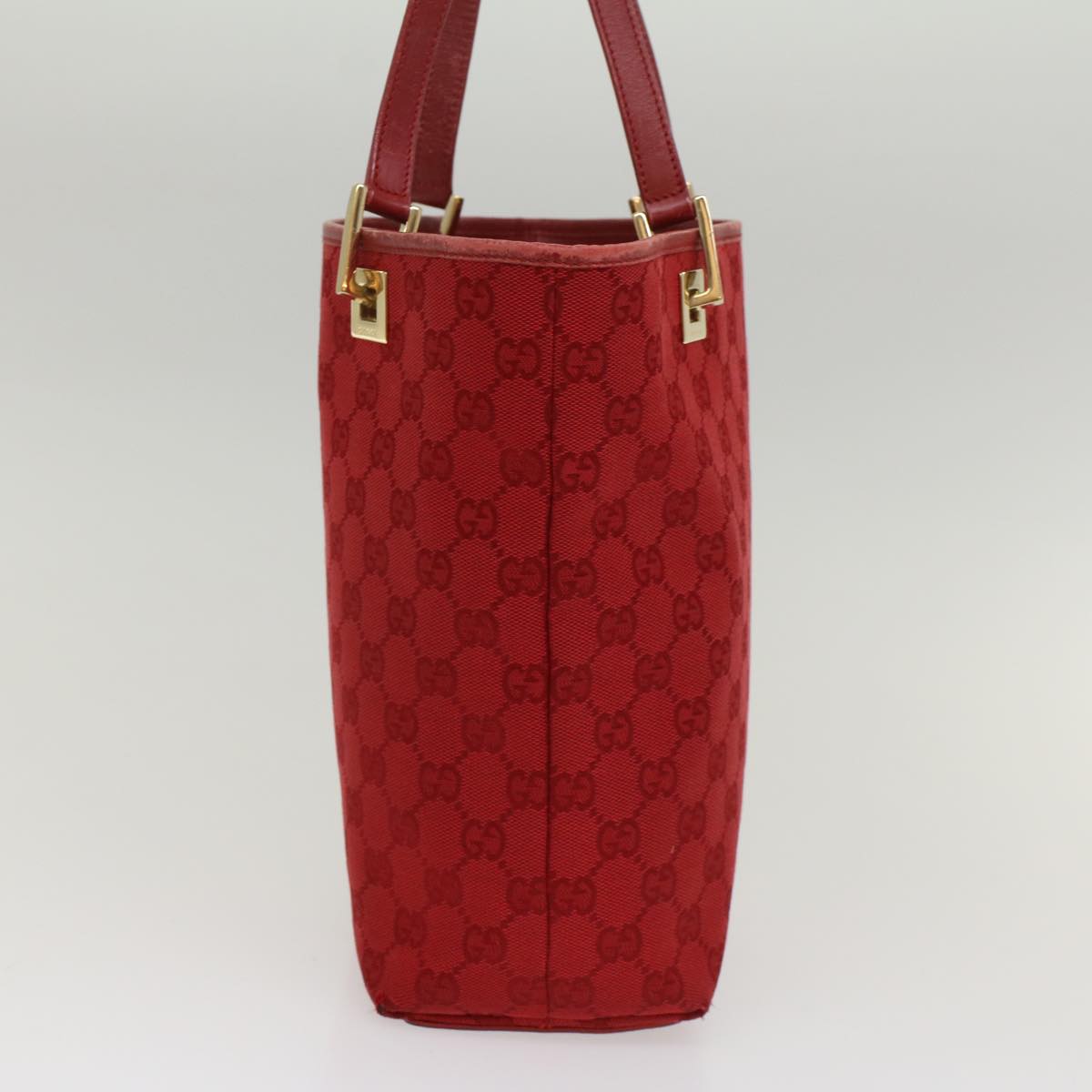 GUCCI GG Canvas Tote Bag Leather Red Auth 54426