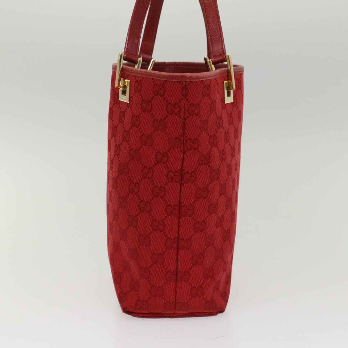 GUCCI GG Canvas Tote Bag Leather Red Auth 54426