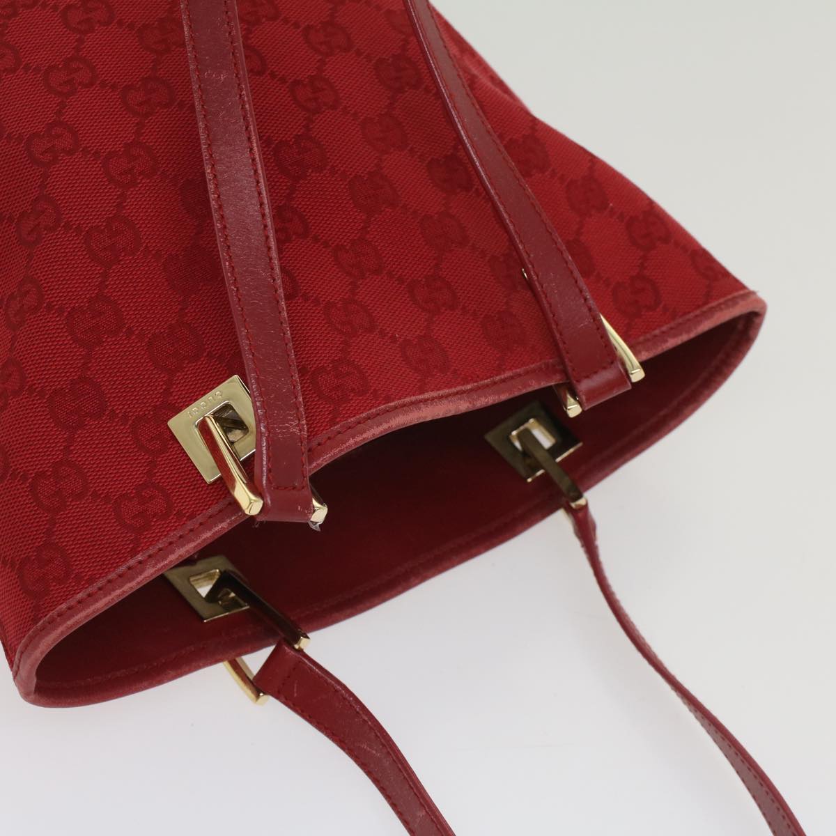 GUCCI GG Canvas Tote Bag Leather Red Auth 54426