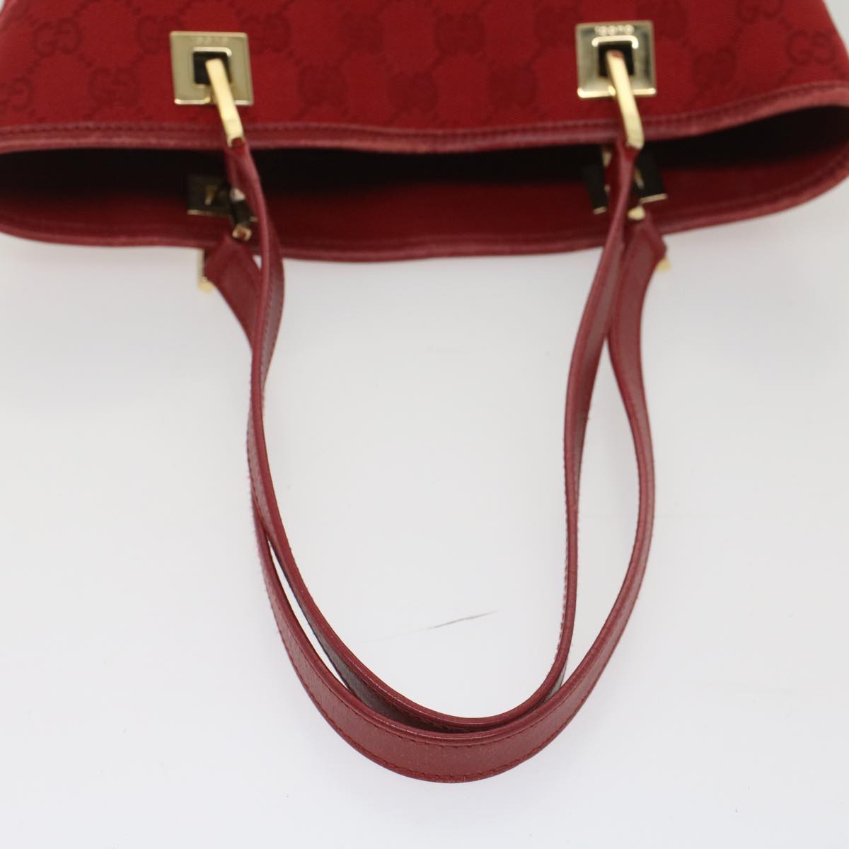 GUCCI GG Canvas Tote Bag Leather Red Auth 54426