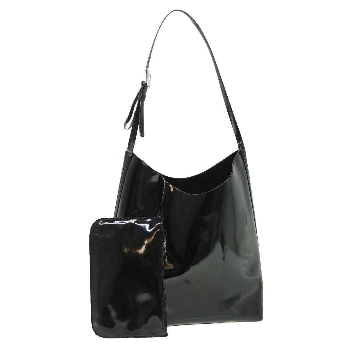 GUCCI Shoulder Bag Patent leather Black Auth 54455