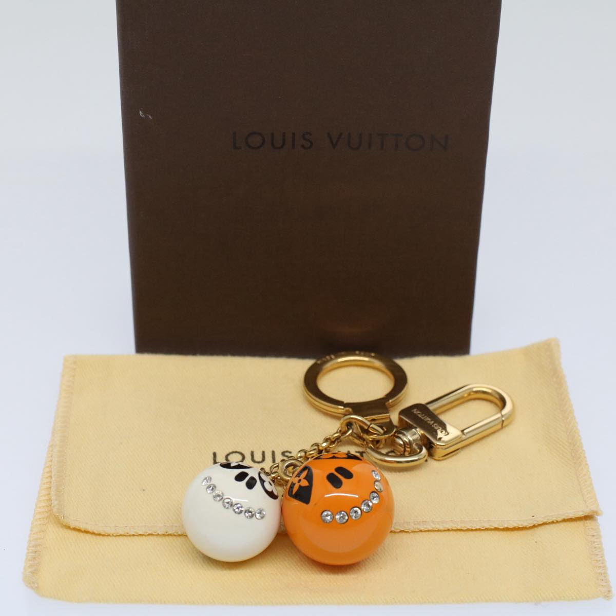 LOUIS VUITTON Porte Cles Jack & Lucy Key Holder White Orange M65377 Auth 54462