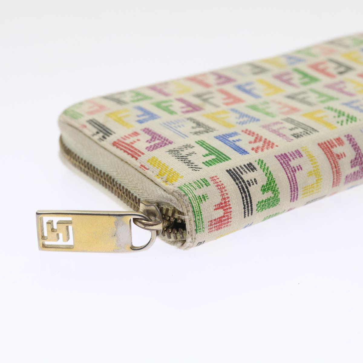 FENDI Zucchino Canvas Long Wallet Multicolor Auth 54465