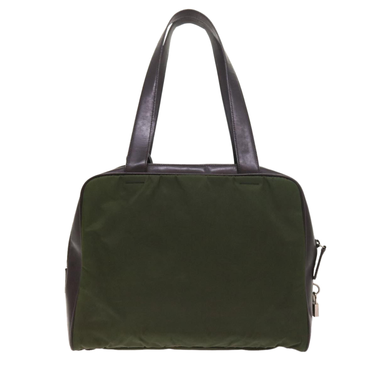 PRADA Hand Bag Nylon Leather Khaki Dark Brown Auth 54472 - 0