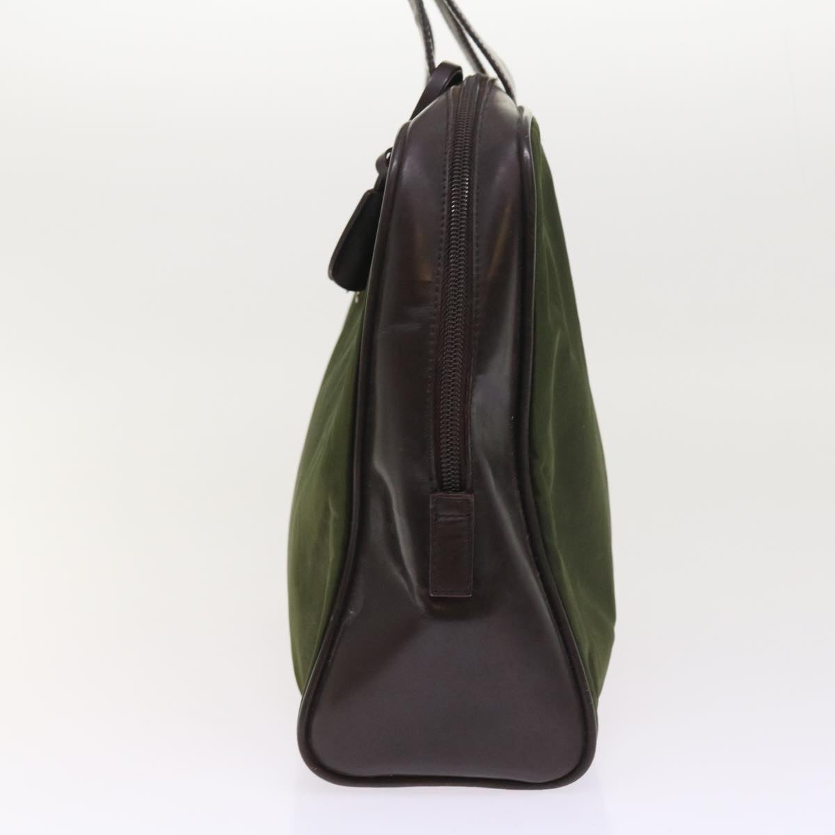 PRADA Hand Bag Nylon Leather Khaki Dark Brown Auth 54472