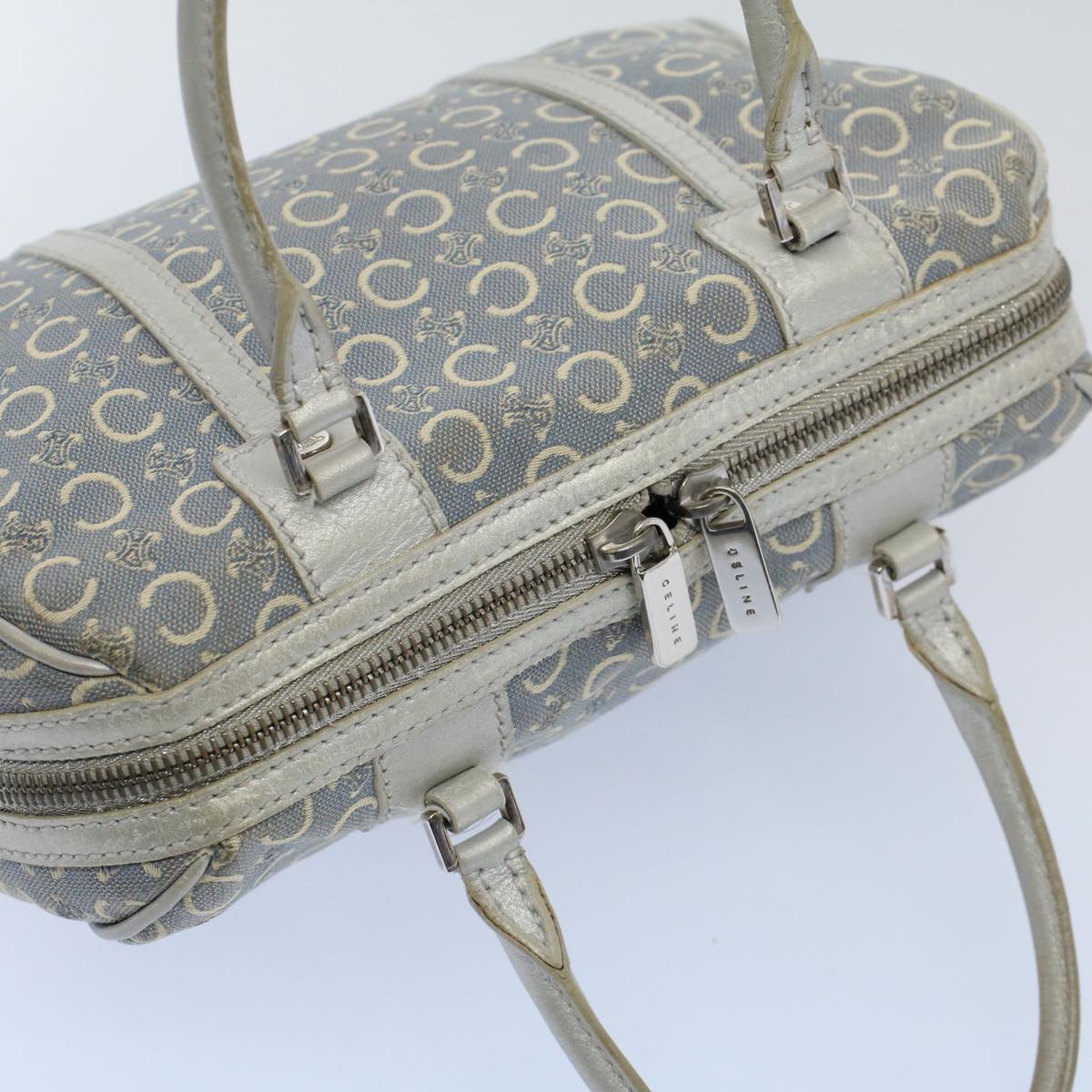 CELINE C Macadam Canvas Hand Bag Light Blue Auth 54505