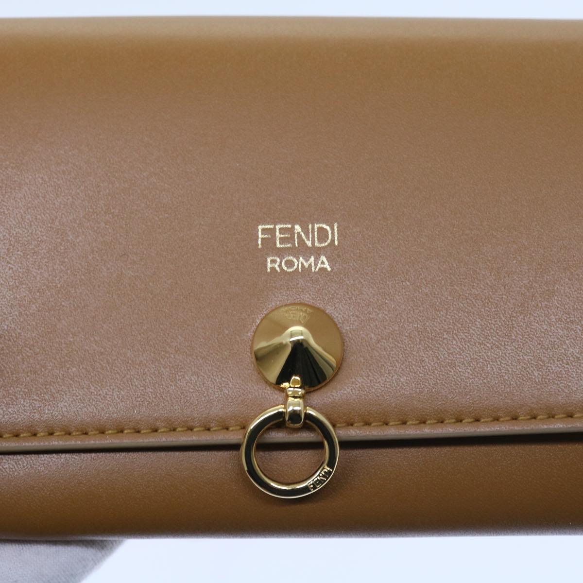 FENDI Chain Shoulder Long Wallet Leather Yellow Brown Auth 54537