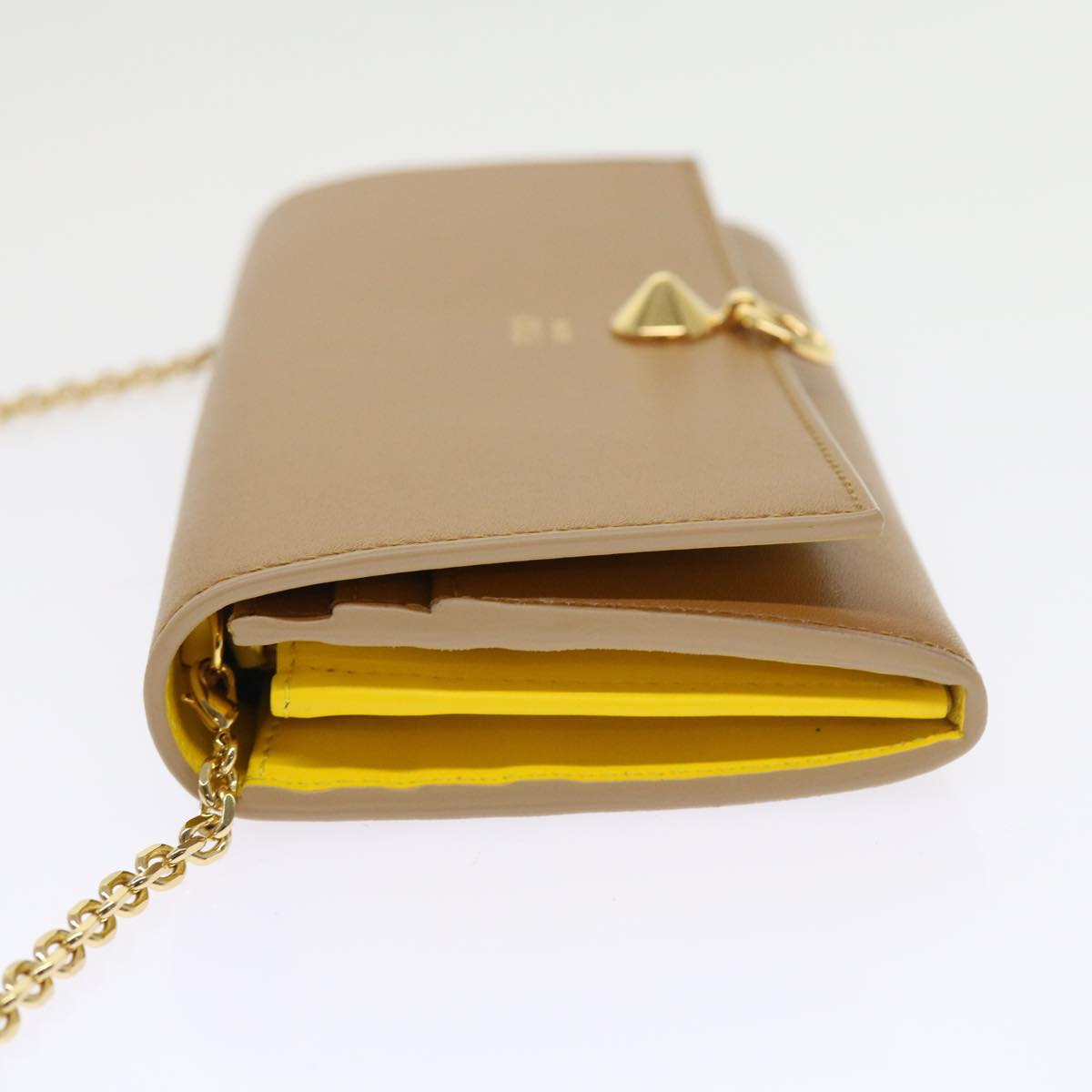 FENDI Chain Shoulder Long Wallet Leather Yellow Brown Auth 54537