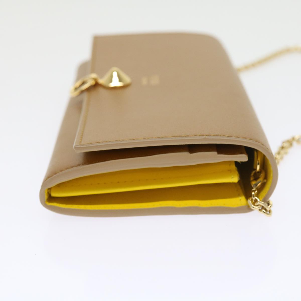 FENDI Chain Shoulder Long Wallet Leather Yellow Brown Auth 54537