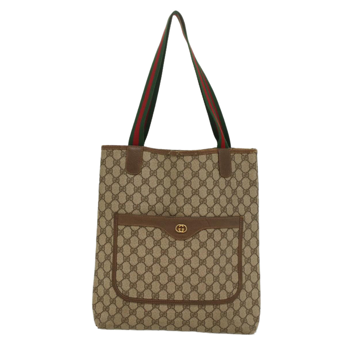 GUCCI GG Supreme Web Sherry Line Tote Bag Beige Red 002 58 6487 9411 Auth 54557