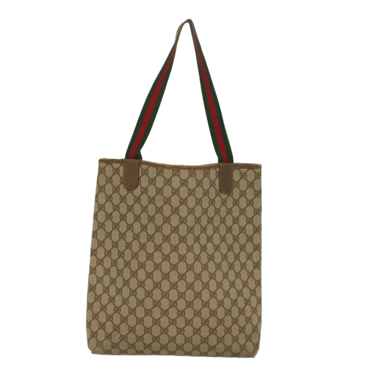 GUCCI GG Supreme Web Sherry Line Tote Bag Beige Red 002 58 6487 9411 Auth 54557