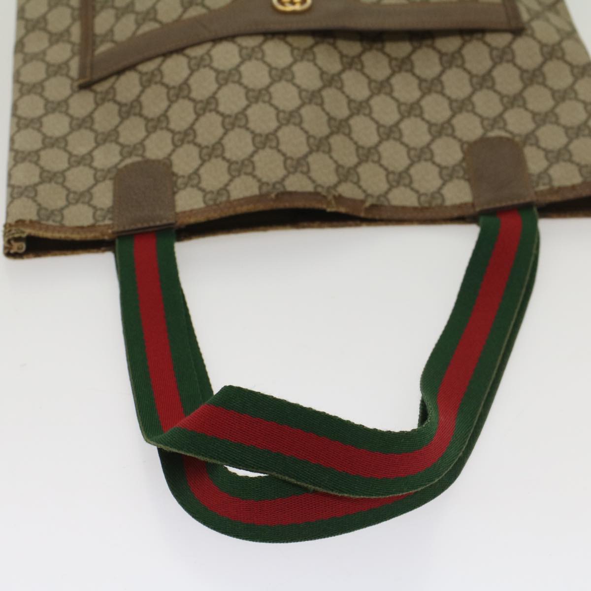 GUCCI GG Supreme Web Sherry Line Tote Bag Beige Red 002 58 6487 9411 Auth 54557