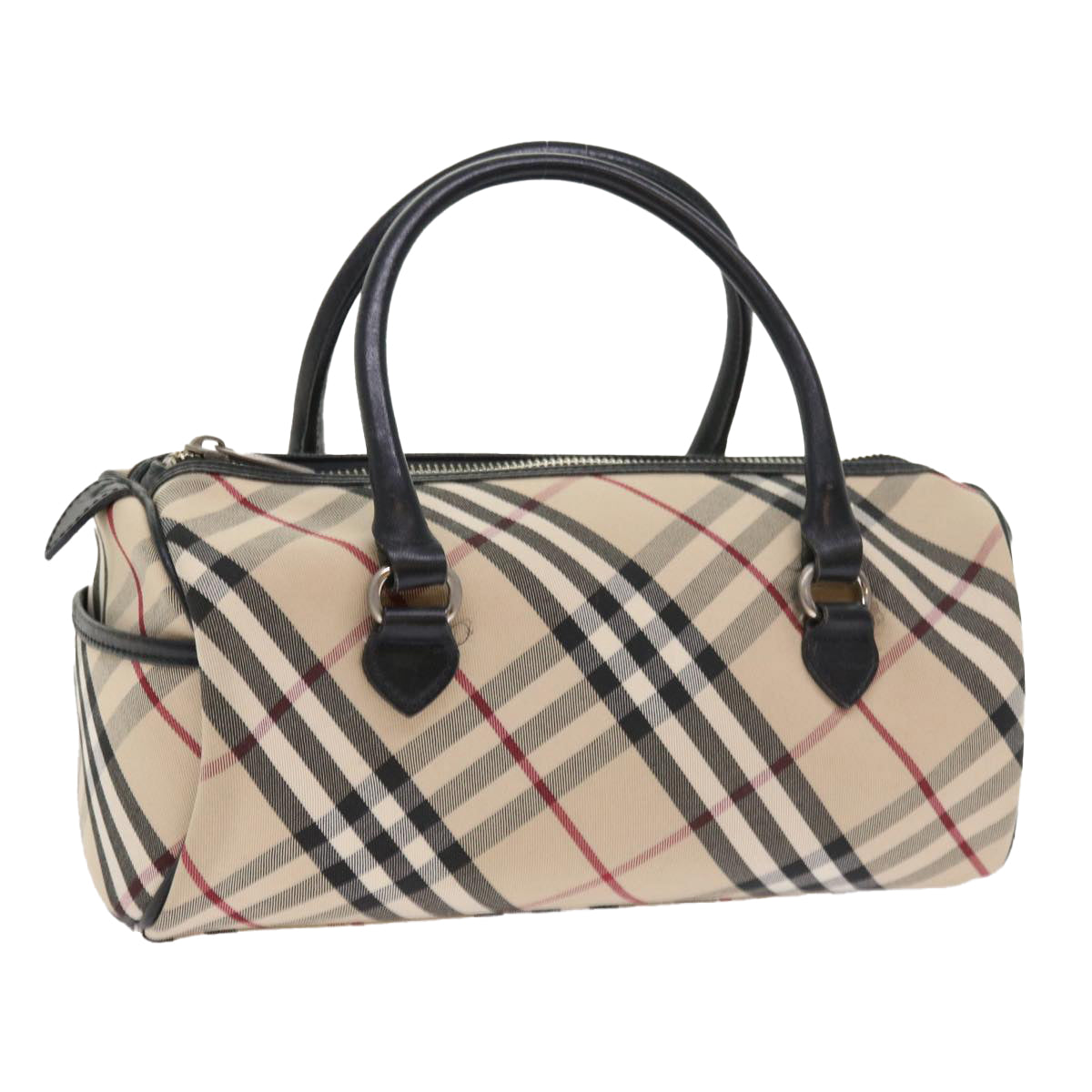 BURBERRY Nova Check Blue Label Hand Bag Nylon Canvas Beige Auth 54679