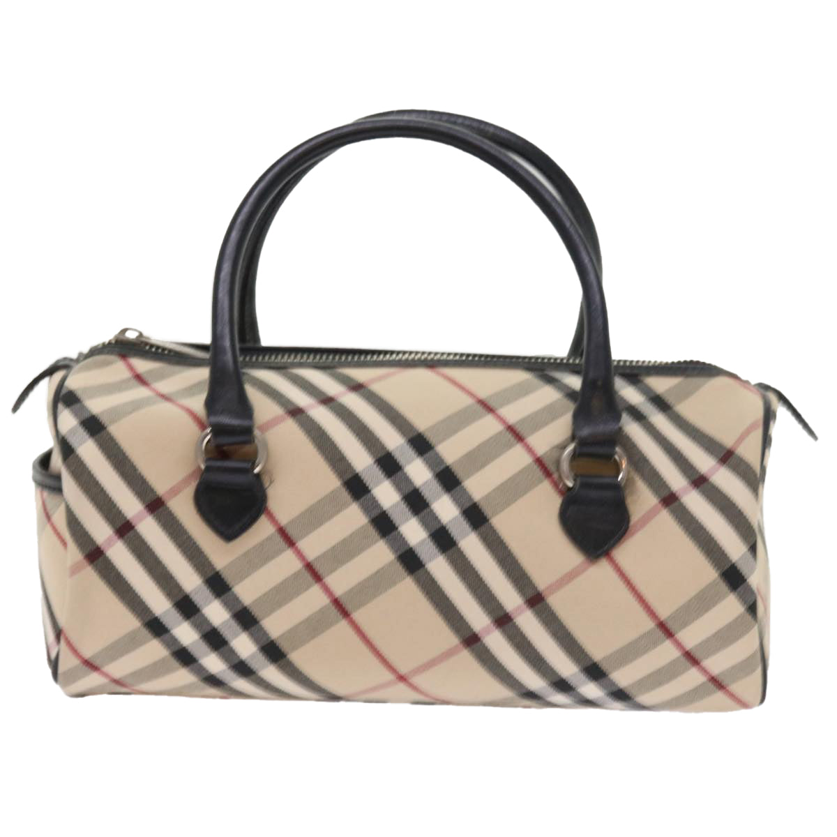 BURBERRY Nova Check Blue Label Hand Bag Nylon Canvas Beige Auth 54679