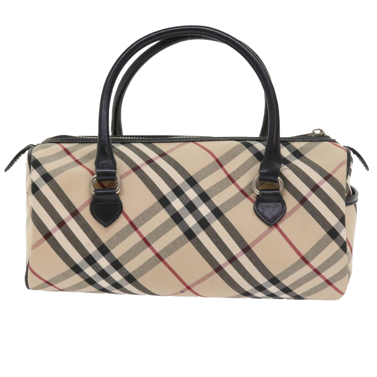 BURBERRY Nova Check Blue Label Hand Bag Nylon Canvas Beige Auth 54679