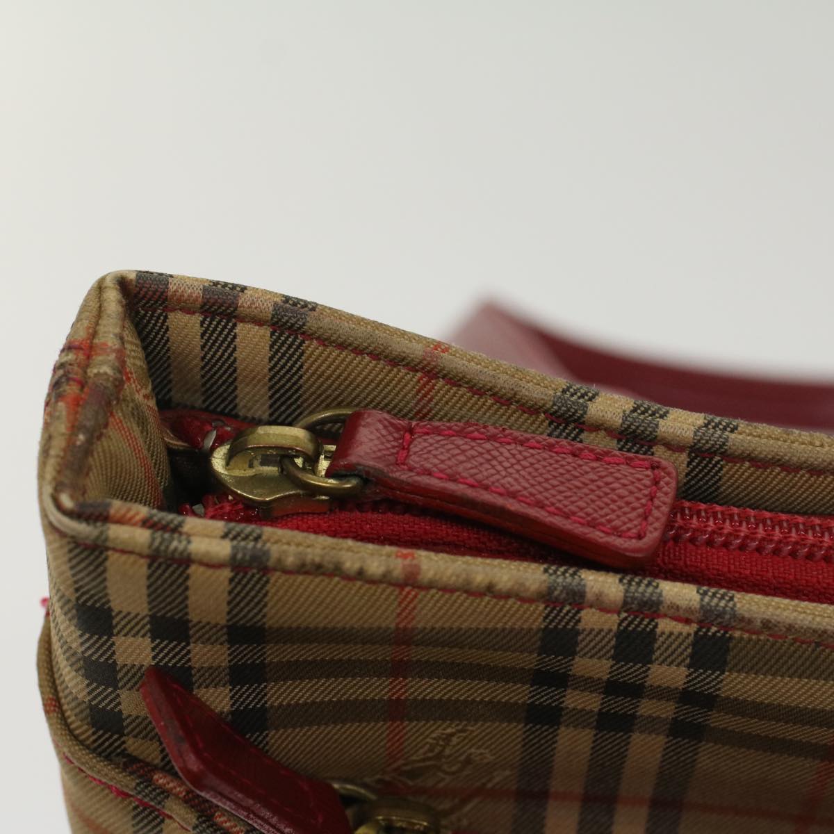 BURBERRY Nova Check Tote Bag Nylon Leather Beige Red Auth 54684