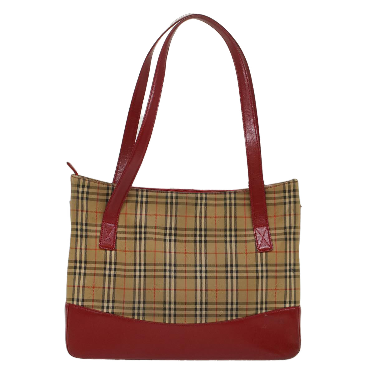 BURBERRY Nova Check Tote Bag Nylon Leather Beige Red Auth 54684 - 0