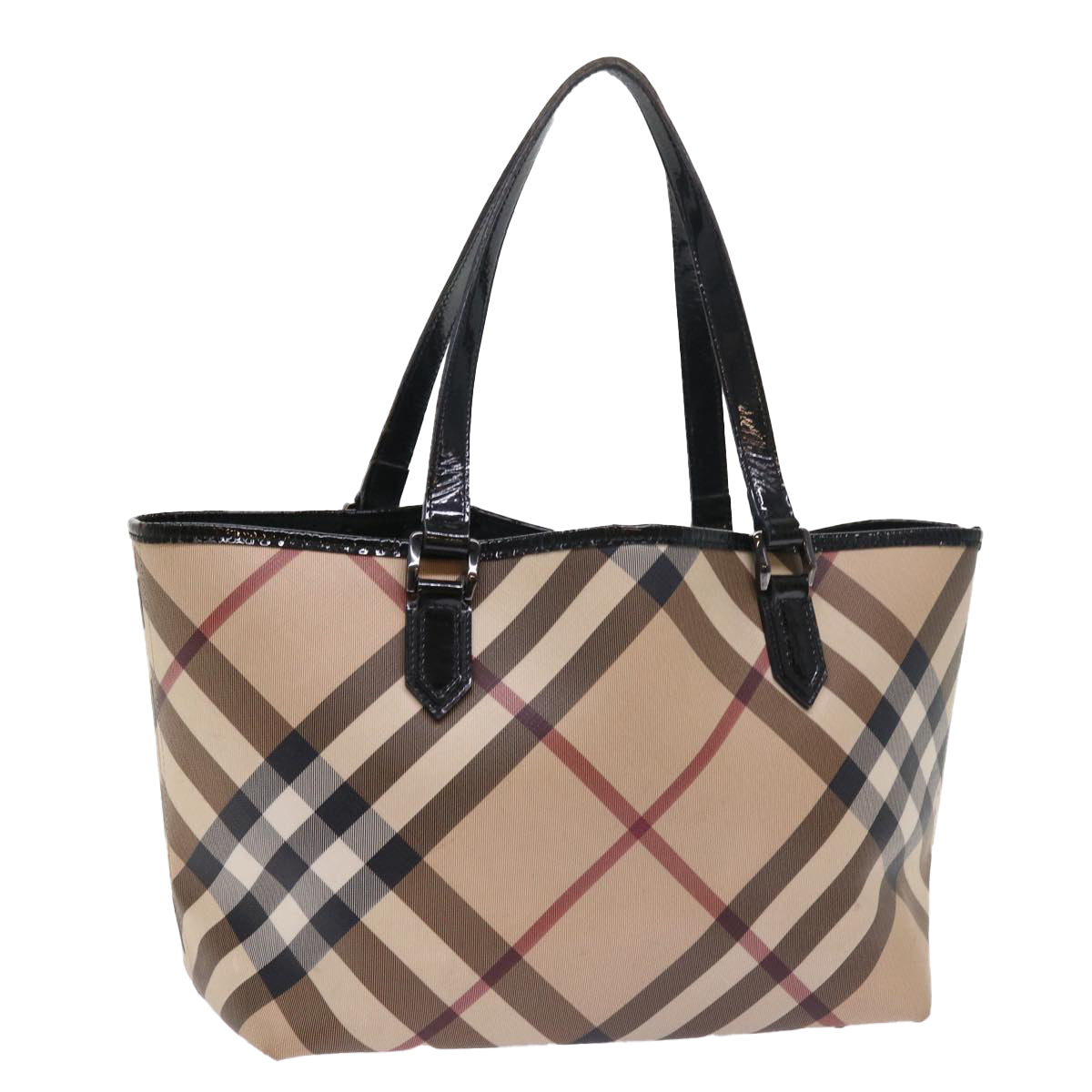 BURBERRY Nova Check Tote Bag PVC Leather Beige Auth 54685