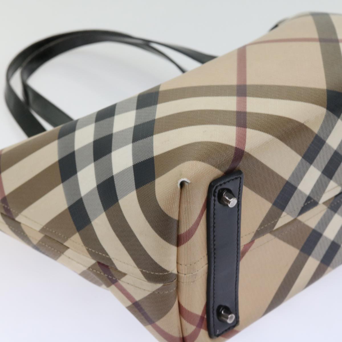 BURBERRY Nova Check Tote Bag PVC Leather Beige Auth 54685