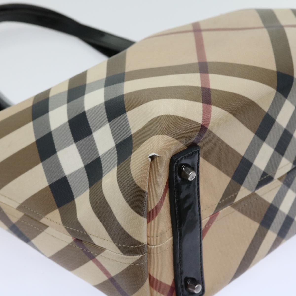 BURBERRY Nova Check Tote Bag PVC Leather Beige Auth 54685