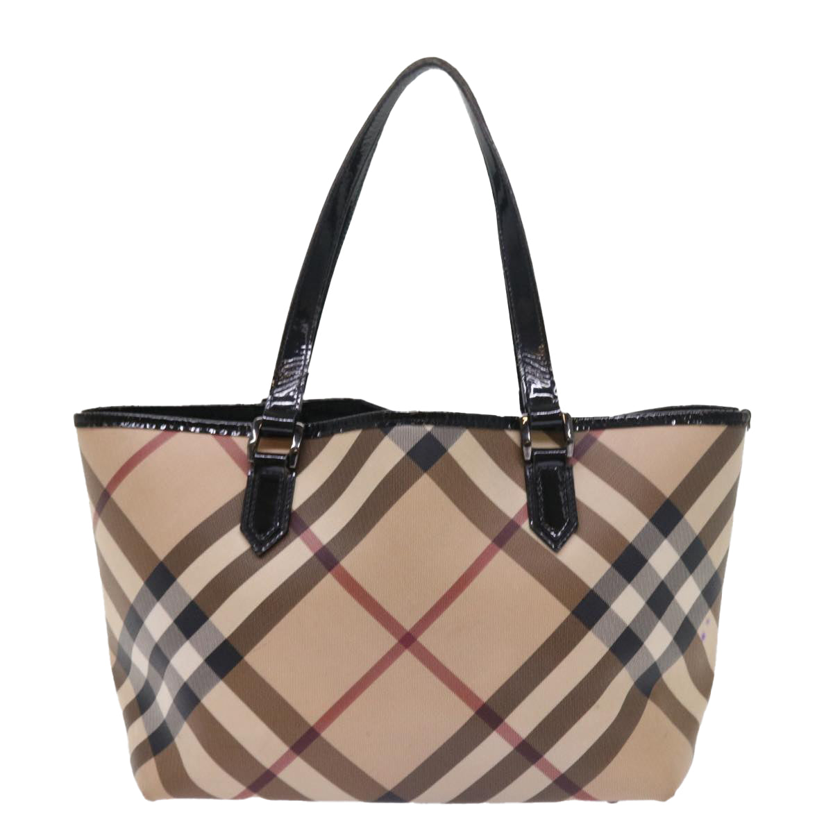 BURBERRY Nova Check Tote Bag PVC Leather Beige Auth 54685 - 0