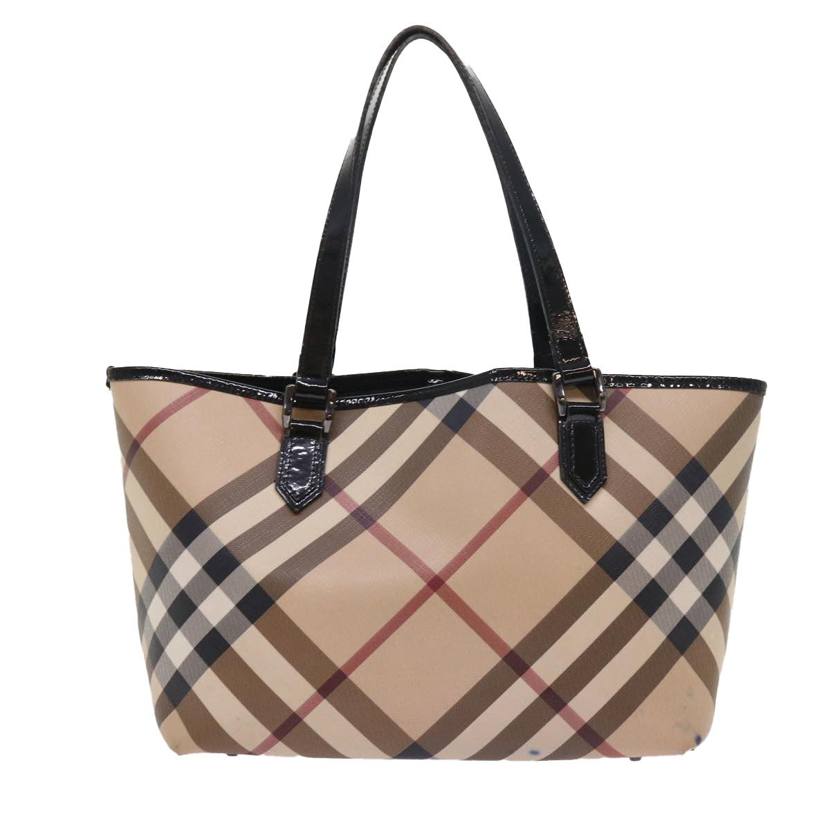 BURBERRY Nova Check Tote Bag PVC Leather Beige Auth 54685