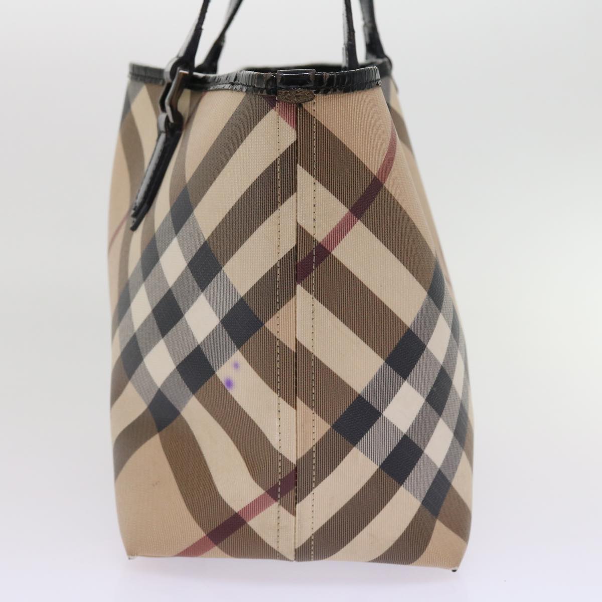 BURBERRY Nova Check Tote Bag PVC Leather Beige Auth 54685